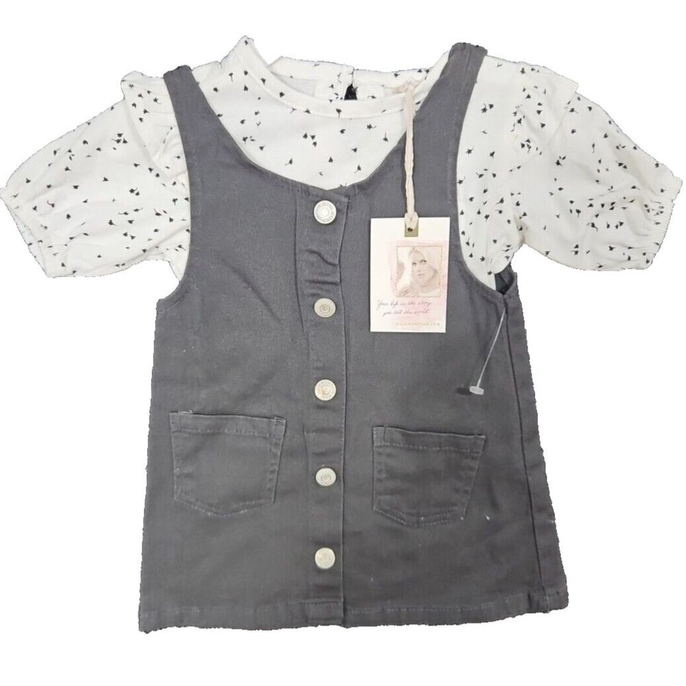 Jessica Simpson Baby Girl Infant 12 Month Dress Shirt Set Gray White New NWT